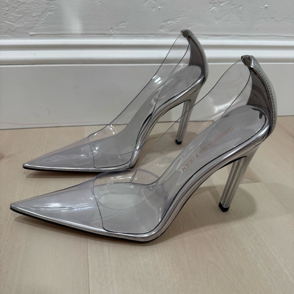 Good American Women's 7.5 Cinder-F*cking-Rella Pointed Toe Pumps Clear Silver - Picture 7 of 12